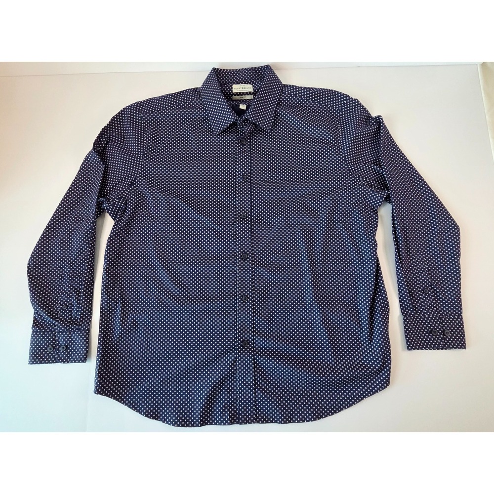 Lucky Brand Shirt Mens Extra Large Blue White Clovers All Over Print Slim Fit